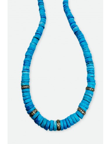 Turquoise Necklace Heishi Beads with 5 Diamond Spacer sur le site 