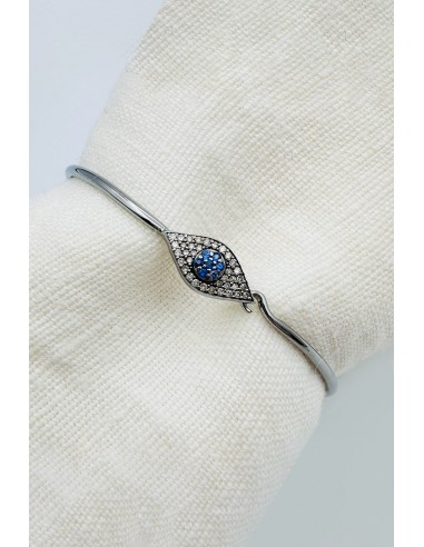 RHODIUM SILVER DIAMOND & SAPPHIRE EVIL EYE BANGLE Jusqu'à 80% De Réduction