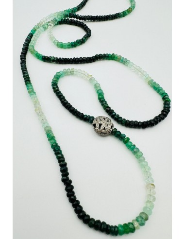 LONG EMERALD NECKALCE WITH DIAMOND FILIGREE BEAD une grave pollution 