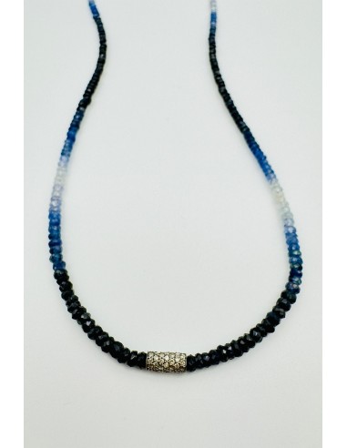 GRADIENT BLUE SAPPHIRE NECKLACE WITH DIAMOND TUBE BEAD les muscles