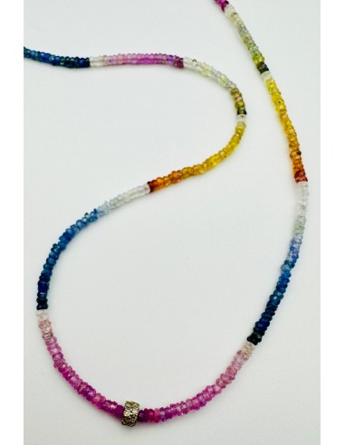 MINI RAINBOW SAPPHIRE NECKLACE DOUBLE DIAMOND BEAD pas cheres