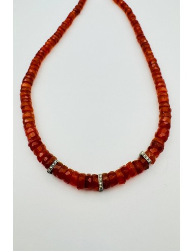 CARNELIAN HEISHI WITH 3 SQAURE DIAMOND SPACERS pas cher