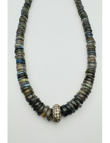 SMOOTH LABRADORITE HEISHI WITH DIAMOND DONUT NECKLACE l'achat 