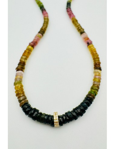 TOURMALINE HEISHI WITH 14K YG DOUBLE DIAMOND BEAD NECKLACE ou a consommer sur place