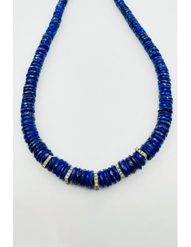 LAPIS HEISHI WITH 5 SQUARE DIAMOND SPACERS NECKLACE pas cher