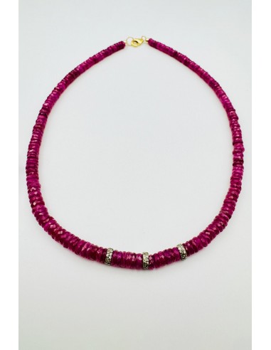 PINK SAPPHIRE HEISHI NECKLACE WITH 3 DOUBLE DIAMOND SPACERS Venez découvrir notre 