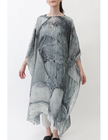 FREYA SILK KAFTAN IN PRINTED ITALIAN SILK VOILE STONEY GREY pas cheres