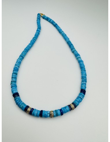 LAPIS/TURQUOISE HEISHI NECKLACE WITH DIAMOND AND 14K DOUBLE RHONDELS shop