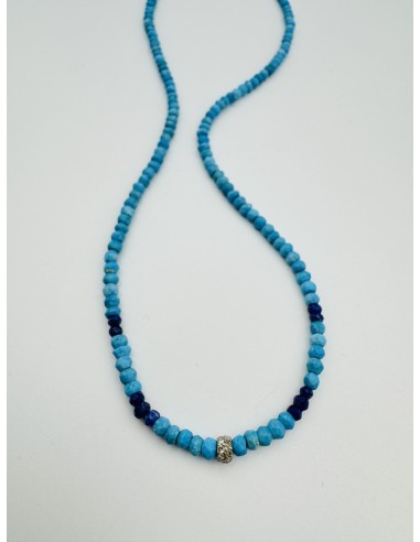 SS DOUBLE DIAMOND RHONDEL LAPIS AND TURQUOISE SEGMENT NECKLACE online