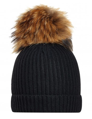 Unisex Ribbed Cashmere Hat With Detachable Pom Black l'achat 