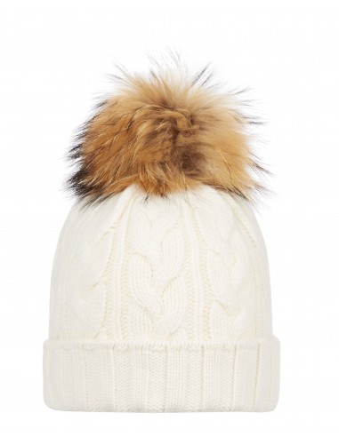 Unisex Chunky Cable Cashmere Pom Hat New Ivory White en linge