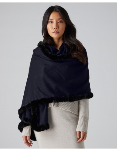 Women's Meribel Woven Fur Trim Cashmere Shawl Navy Blue 50% de réduction en Octobre 2024