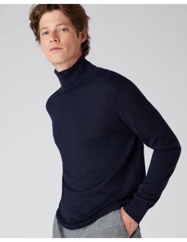 Men's Pimlico Fine Gauge Cashmere Roll Neck Jumper Navy Blue de pas cher