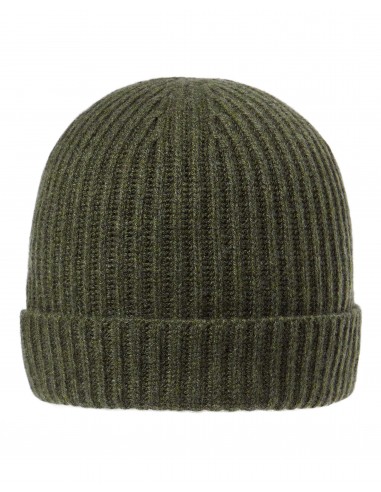 Unisex Ribbed Cashmere Hat Moss Green brillant des détails fins