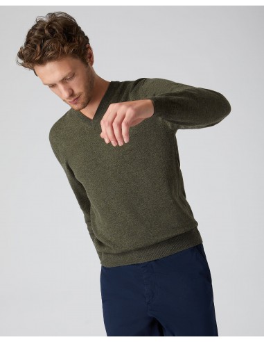 Men's Burlington V Neck Cashmere Jumper Moss Green Venez acheter