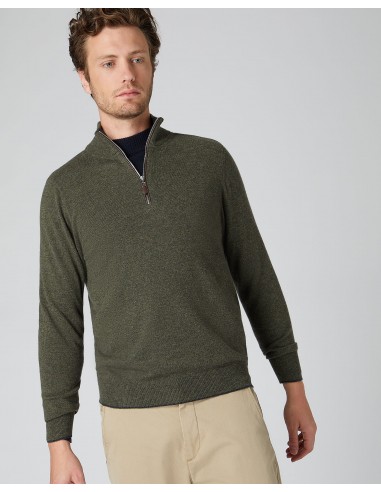 Men's Carnaby Half Zip Cashmere Jumper Moss Green pour bénéficier 