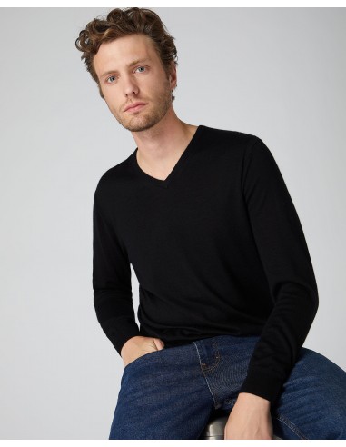 Men's Conduit Fine Gauge Cashmere V Neck Jumper Black Paris Déstockage Promo