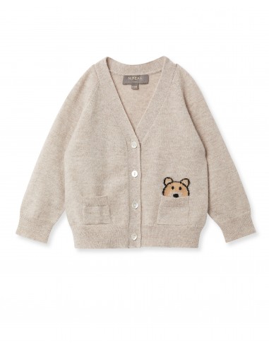 Bear Pocket Cashmere Cardigan Light Oatmeal Brown destockage