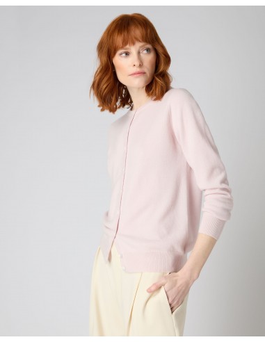 Women's Olivia Round Neck Cashmere Cardigan Quartz Pink shop