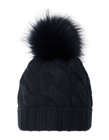 Unisex Chunky Cable Cashmere Hat With Pom Navy Blue le concept de la Pate a emporter 