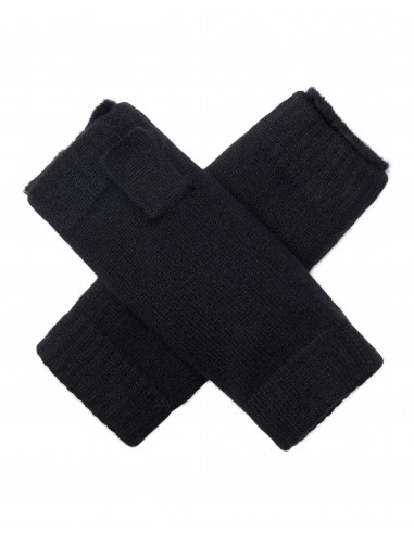 Unisex Fur Lined Fingerless Cashmere Gloves Black france