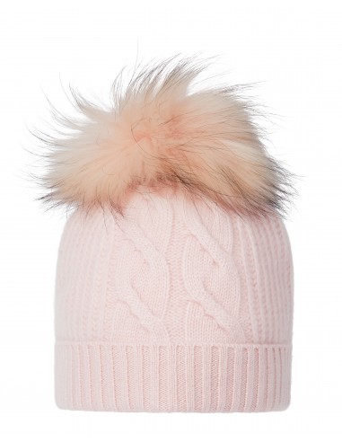 Women's Cable Cashmere Hat With Fur Pom Quartz Pink Comparez plus de prix