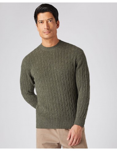 Men's Thames Cable Round Neck Cashmere Jumper Moss Green 2024