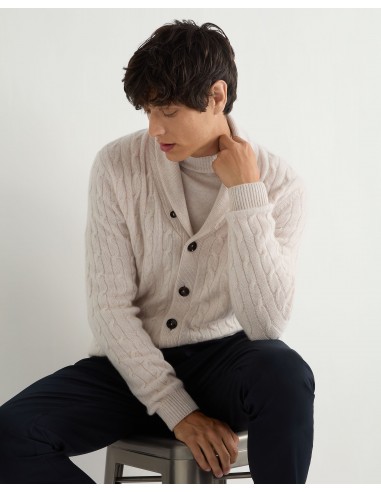 Men's Garrick Shawl Cable Cashmere Cardigan Frost White Amélioration de cerveau avec