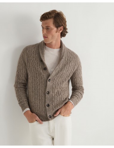 Men's Garrick Shawl Cable Cashmere Cardigan Heather Hazel Brown Par le système avancé 