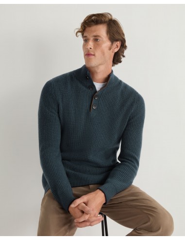 Men's Beauchamp Half Button Cashmere Jumper Caviar Blue de France