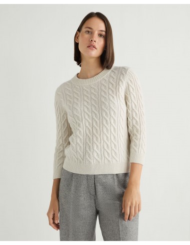 Women's Emilia Cable Round Neck Cashmere Jumper With Lurex Snow Grey Sparkle Comparez et commandez 