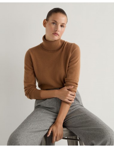 Women's Luna Roll Neck Cashmere Jumper Dark Camel Brown Les magasins à Paris