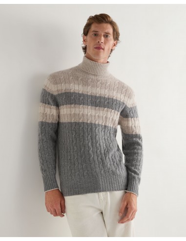 Men's Berwick Stripe Roll Neck Cashmere Jumper Grey de la marque