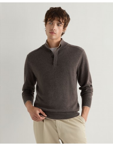 Men's Half Button Cashmere Jumper Biscotti Brown ou a consommer sur place