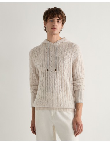 Men's Fitzrovia Cable Cashmere Hoodie Frost White Venez découvrir notre 