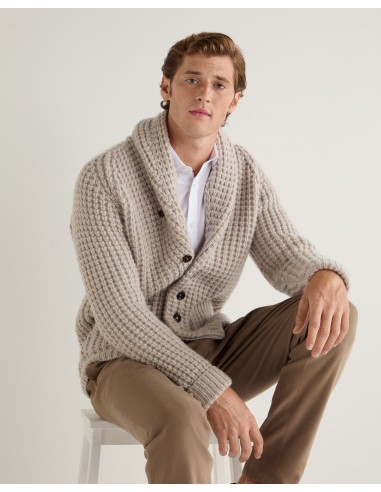 Men's Textured Kensington Cashmere Cardigan Sand Brown Les magasins à Paris