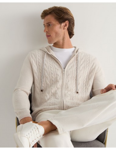 Men's Fulham Cable Zip Cashmere Hoodie Frost White outlet