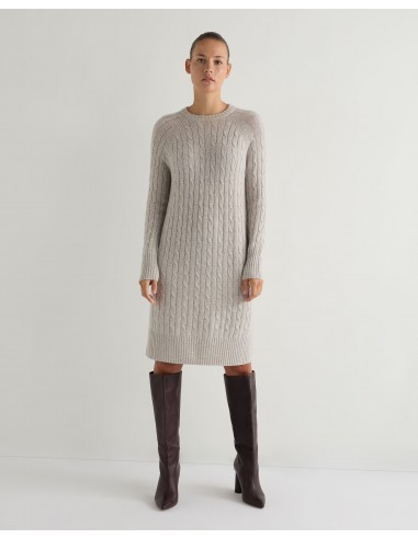 Women's Bella Round Neck Cable Cashmere Dress Nougat Brown Marl Découvrez la collection