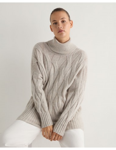 Women's Emmie Relaxed Cable Roll Neck Cashmere Jumper Nougat Brown Marl le concept de la Pate a emporter 