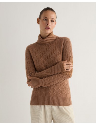 Women's Adelyn Cable Roll Cashmere Jumper Dark Camel Brown la chaussure