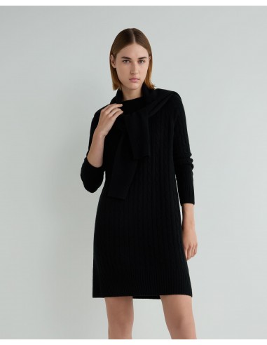 Women's Bella Round Neck Cable Cashmere Dress Black solde