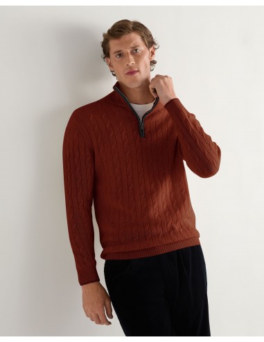 Men's Albemarle Cable Half Zip Cashmere Jumper Spice Orange Fin de série