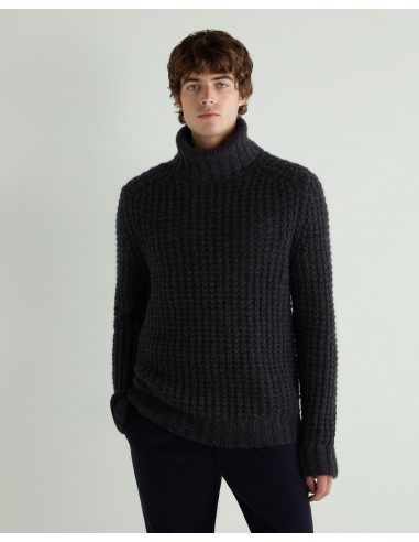 Men's Chunky Moss Stitch Roll Neck Cashmere Jumper Granite Grey plus qu'un jeu 