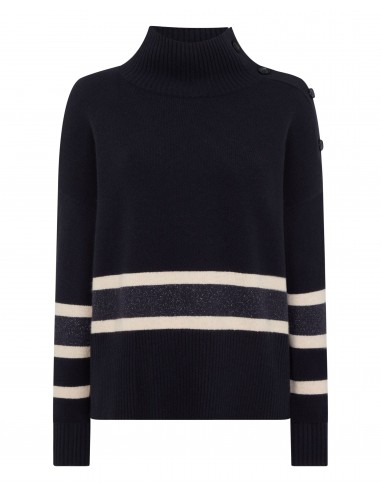 Women's Stripe Mock Neck Cashmere Jumper With Lurex Navy Blue est présent 