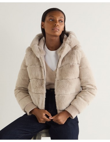 Women's Eva Birdseye Fur Hooded Jacket Ecru White Les magasins à Paris et en Île-de-France