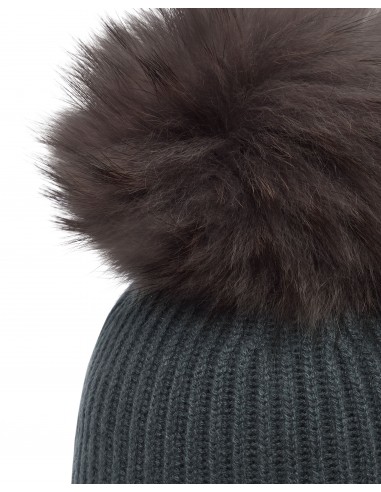 Unisex Ribbed Cashmere Hat With Detachable Pom Anthracite Grey Profitez des Offres !