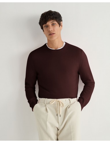 Men's Oxford Round Neck Cashmere Jumper Claret Red 2024