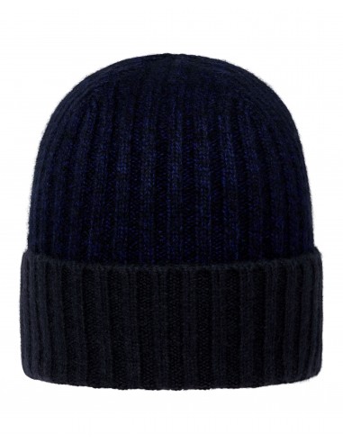 Unisex Chunky Rib Contrast Cashmere Hat Navy Blue Melange les muscles