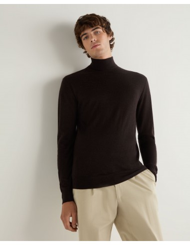 Men's Fine Gauge Cashmere Turtle Neck Jumper Chocolate Brown est présent 