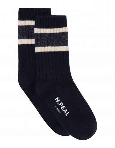 Women's Rib Stripe Cashmere Socks Navy Blue Dans la société mordern